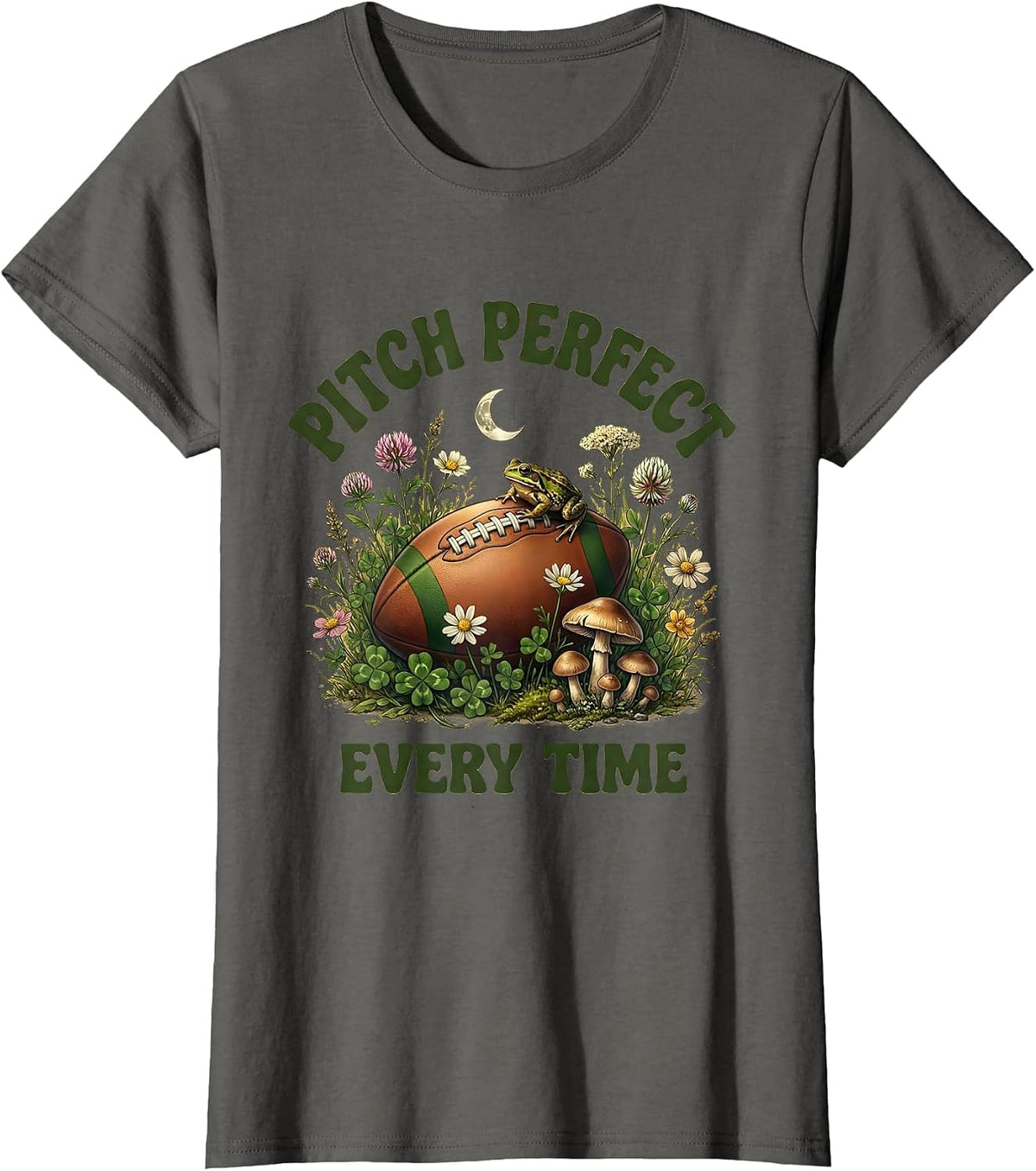 Women's Pitch Perfect Every Time Rugby Graphic Design T-Shirt - Asphalt Grey