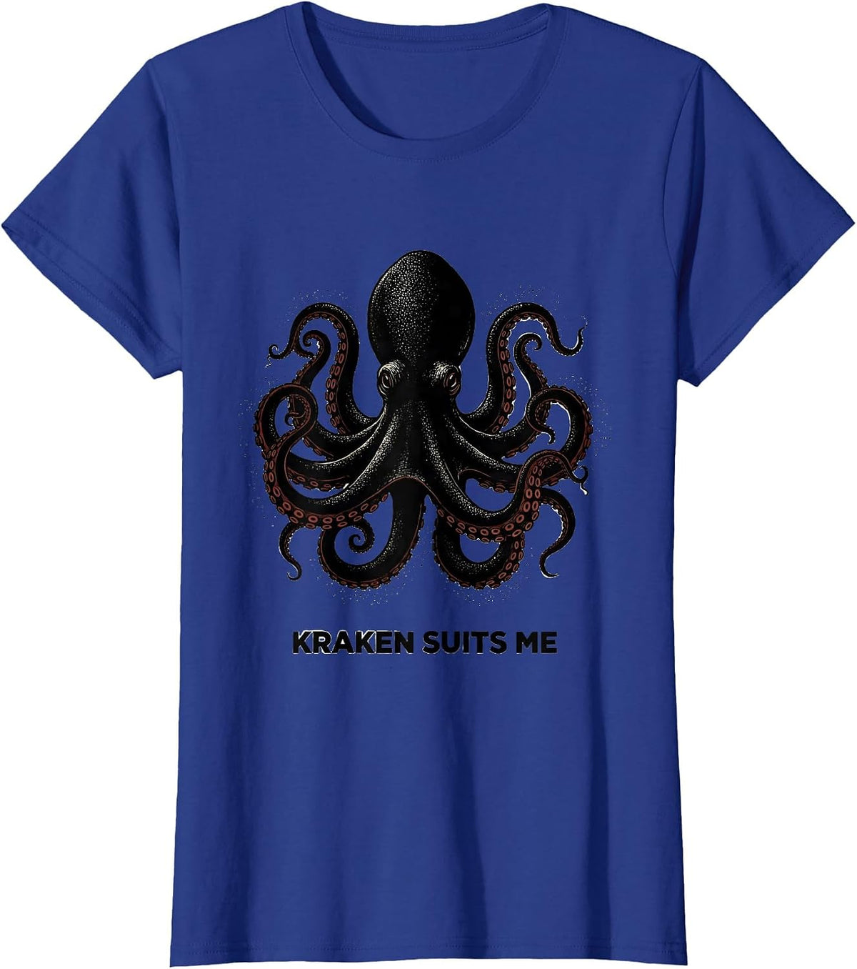 Women's Kraken Suits Me Blackwork Dotwork Octopus Lover Vintage Sea T-Shirt - Royal Blue