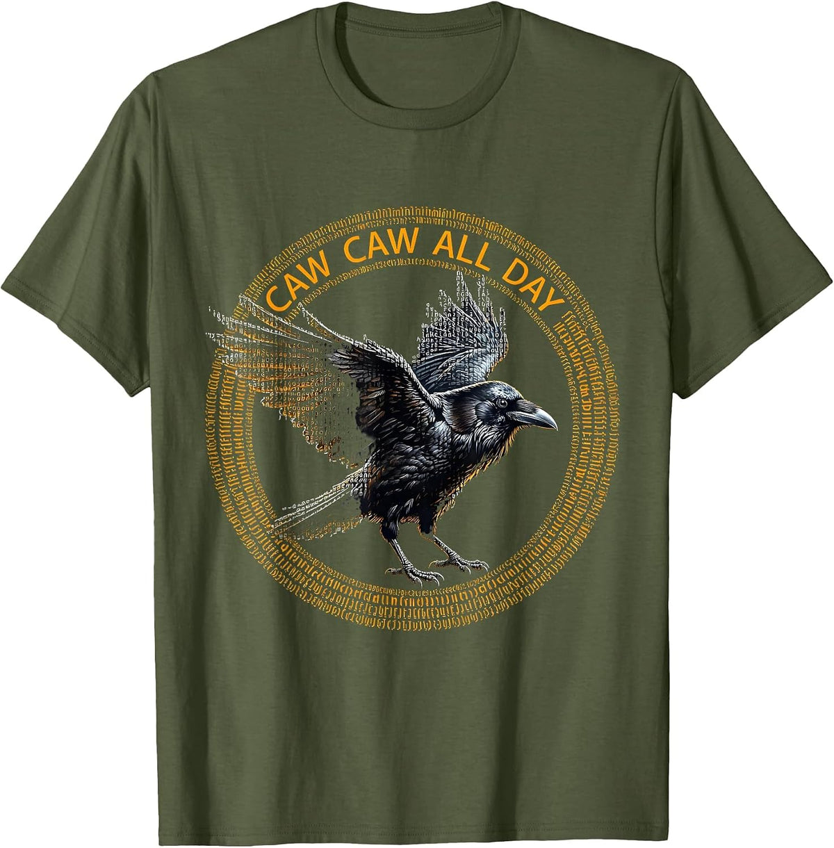 Men's Caw Caw All Day Funny Crow Design T-Shirt - Olive Green