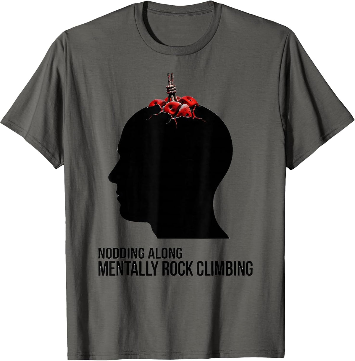 Men's Nodding Along Mentally Rock Climbing Funny Hobbyist Gift T-Shirt - Asphalt Grey