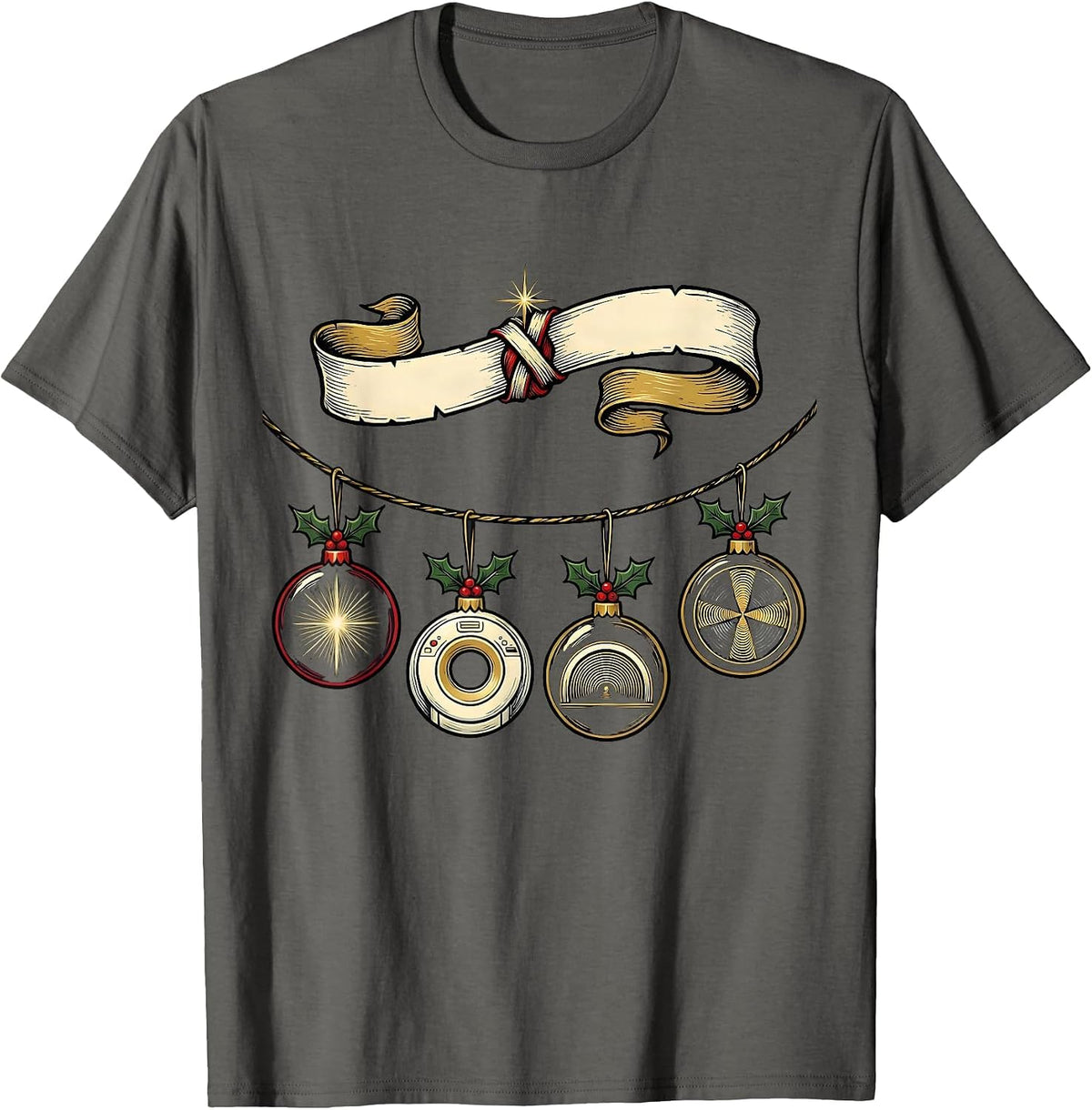 Radiology Ornaments Christmas Garlands Xray Tech Humor T-Shirt - Asphalt Grey