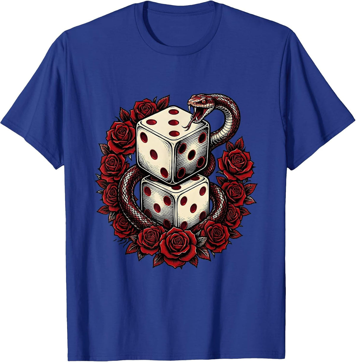 Snake Eyes Craps Table Gambling Graphic Tee T-Shirt - Royal Blue