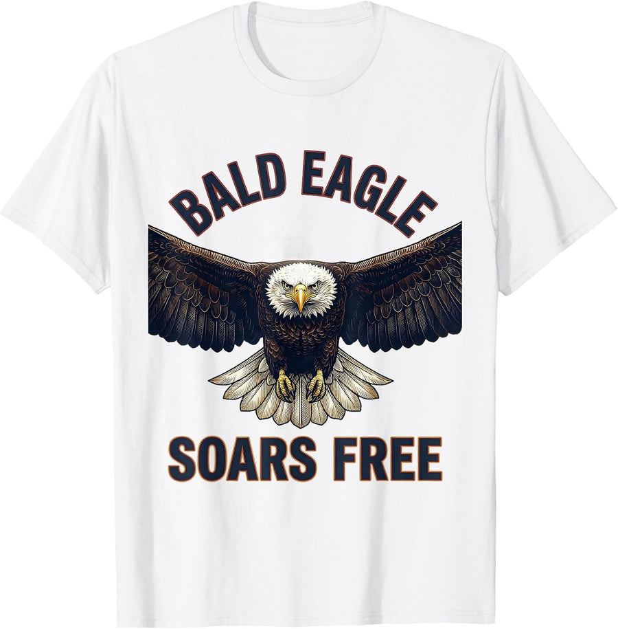 Men's Bald Eagle Soars Free Patriotic Wildlife Emblem Bird Lover T-Shirt - White