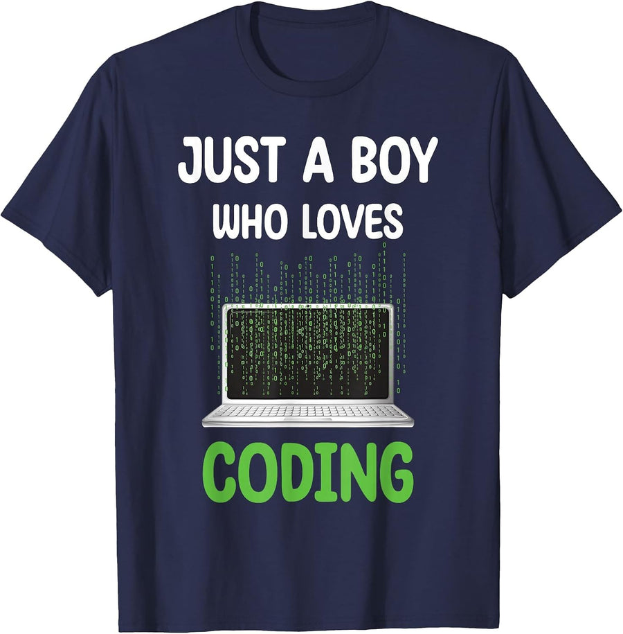 Just A Boy Who Loves Coding Computer Funny Kids Boys T-Shirt - Navy Blue