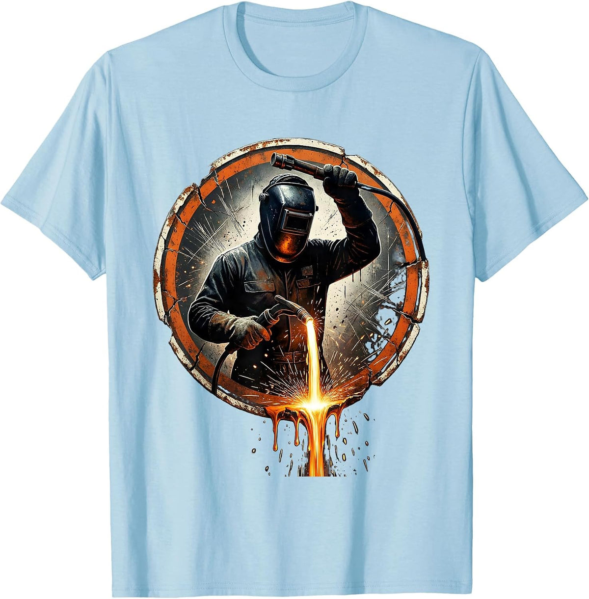 Men's Molten Steel Dripping Torch Welder Graphic T-Shirt - Baby Blue