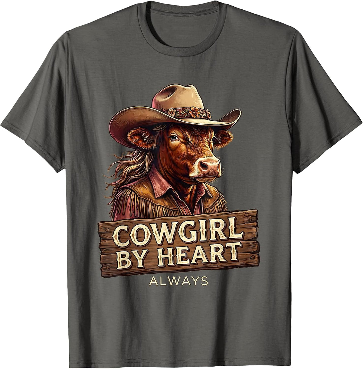 Cowgirl By Heart Always White Cowgirl Design T-Shirt - Asphalt Grey