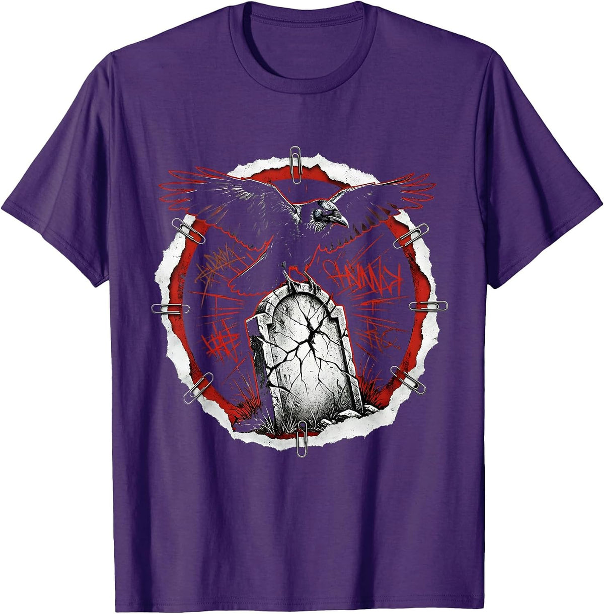 Men's Crow on Crumbling Gravestone Halloween Graphic T-Shirt - Purple