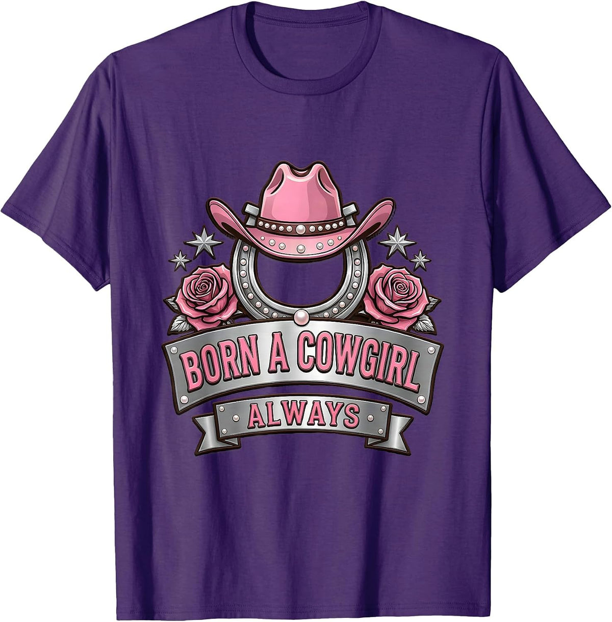 Born A Cowgirl Always Western Spirit Design T-Shirt - Purple