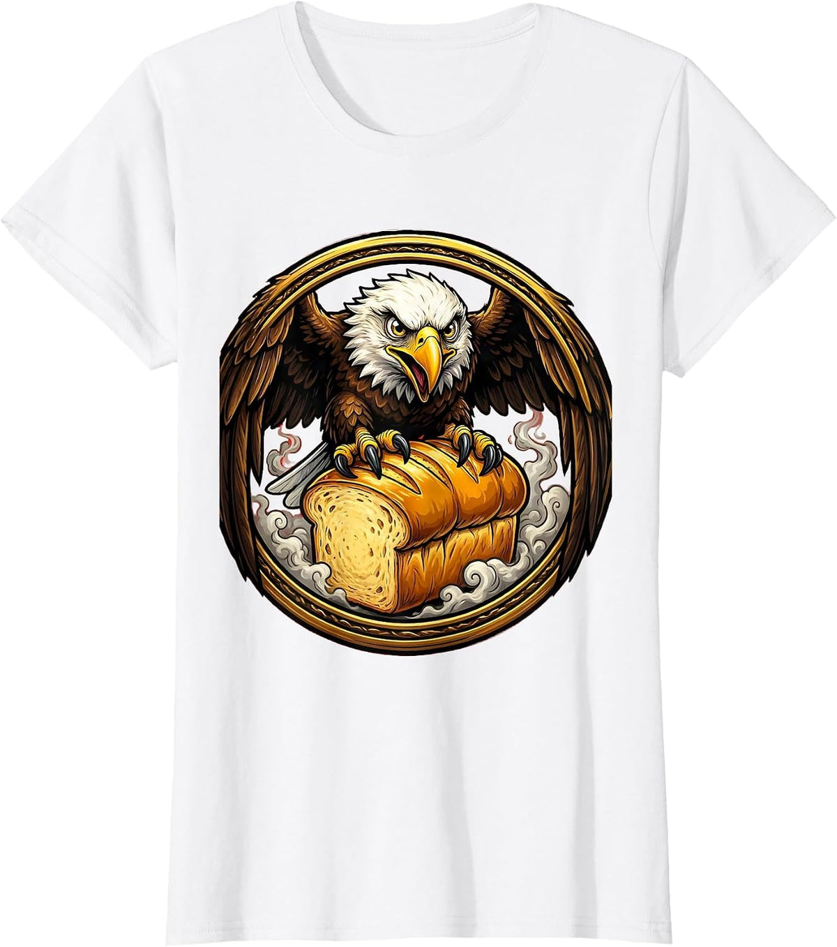 Bald Eagle on Giant Cheesy Bread Loaf T-Shirt - White
