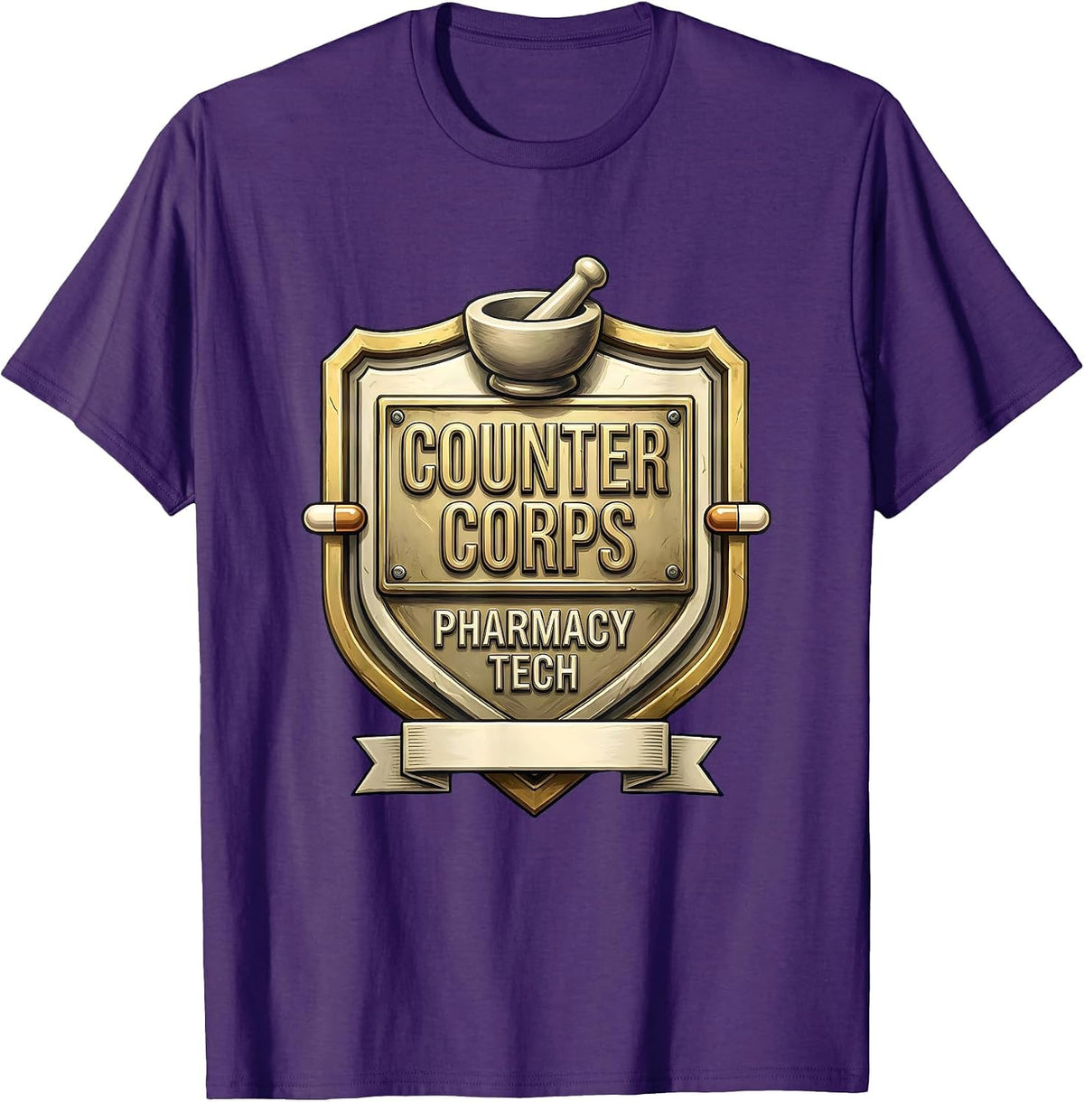 Counter Corps Pharmacy Tech Funny Pharmacy Technician Crew T-Shirt - Purple