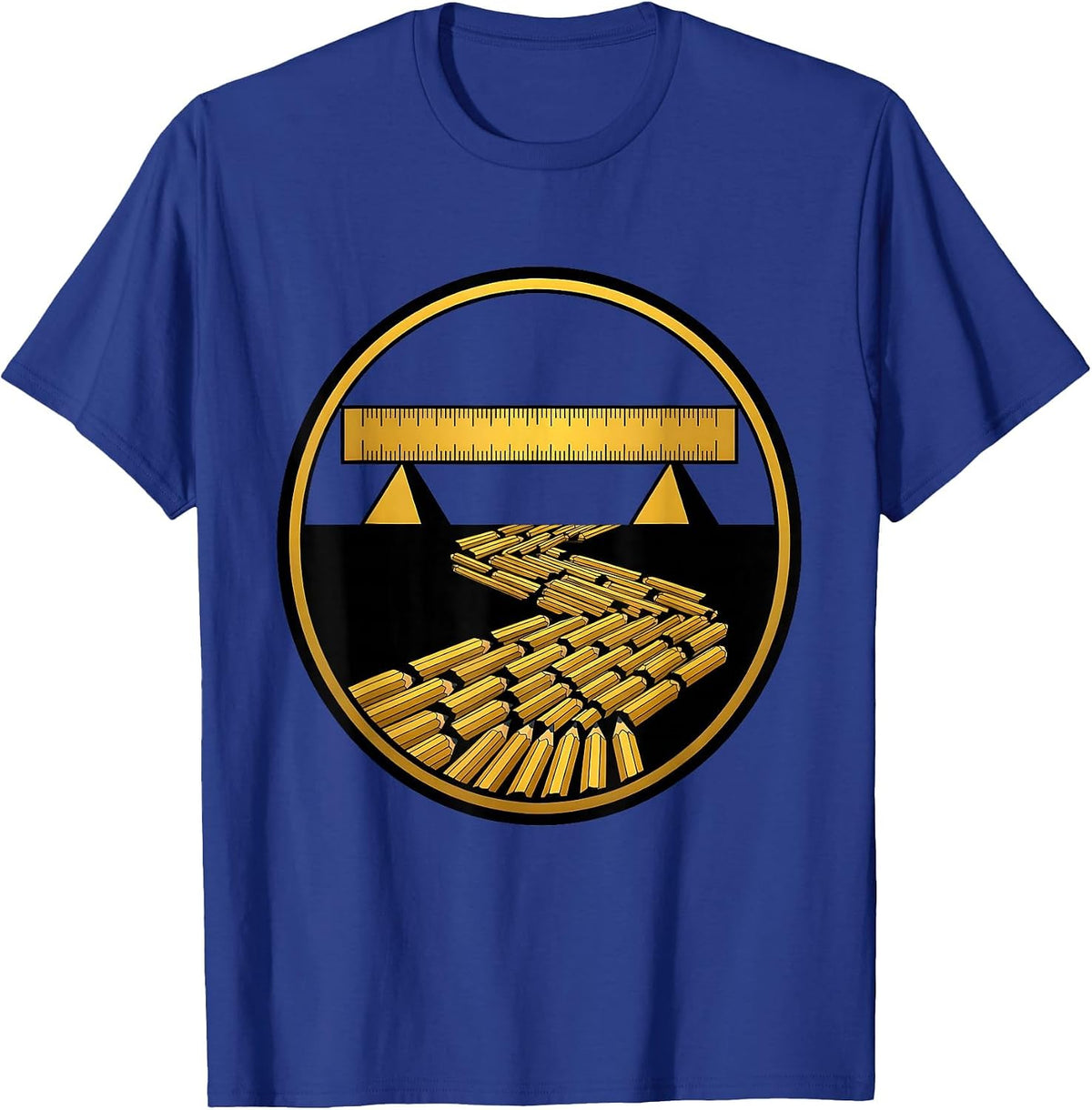 Back to School Ruler Bridge Pencil River Graphic T-Shirt - Royal Blue