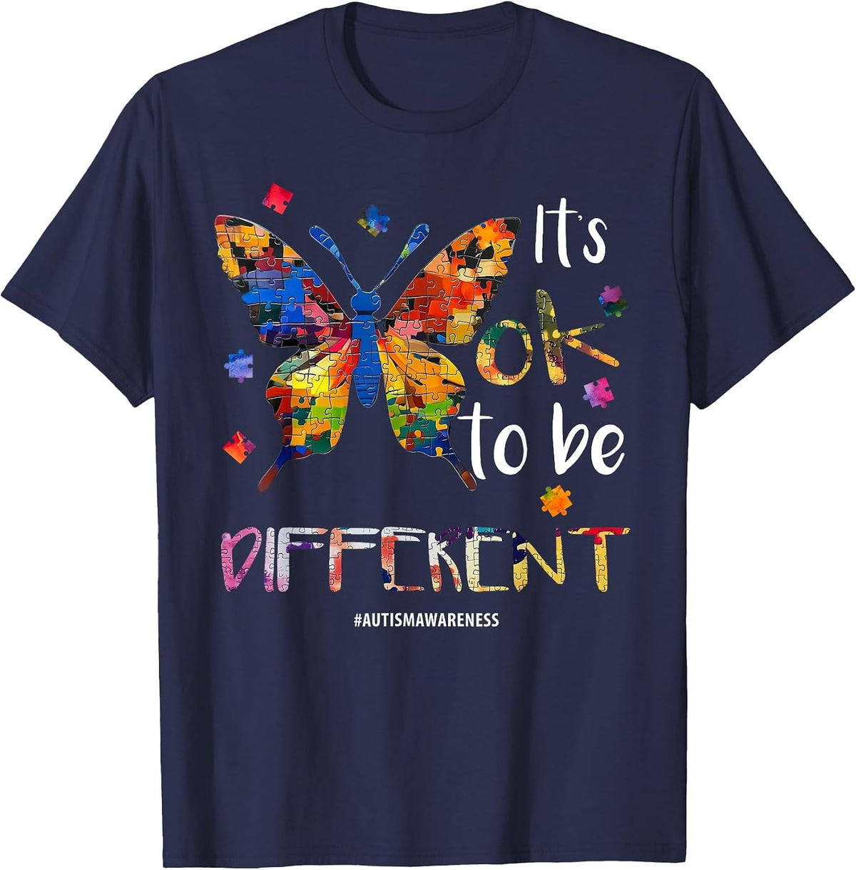 It’s OK to Be Different - Autism Awareness Butterfly T-Shirt - Navy Blue