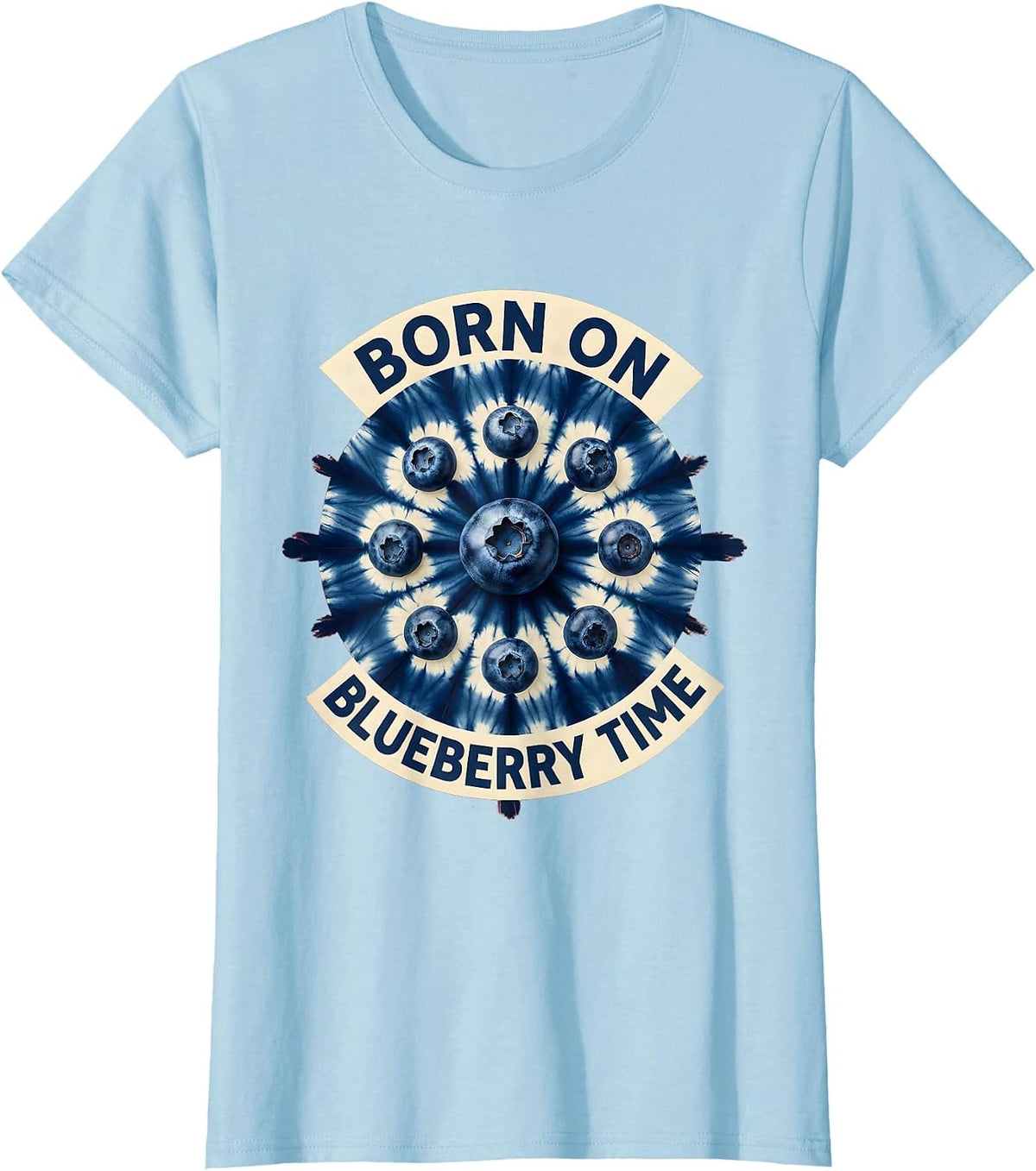 Born on Blueberry Time Red White and Blue Design T-Shirt - Baby Blue