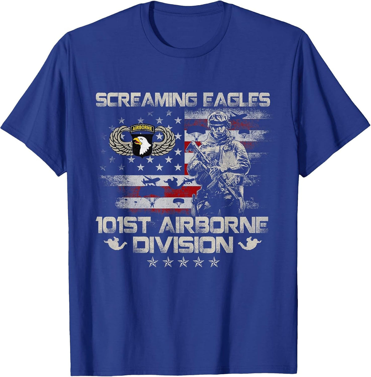 Screaming Eagle 101st Airborne Division Paratrooper Veteran T-Shirt - Royal Blue