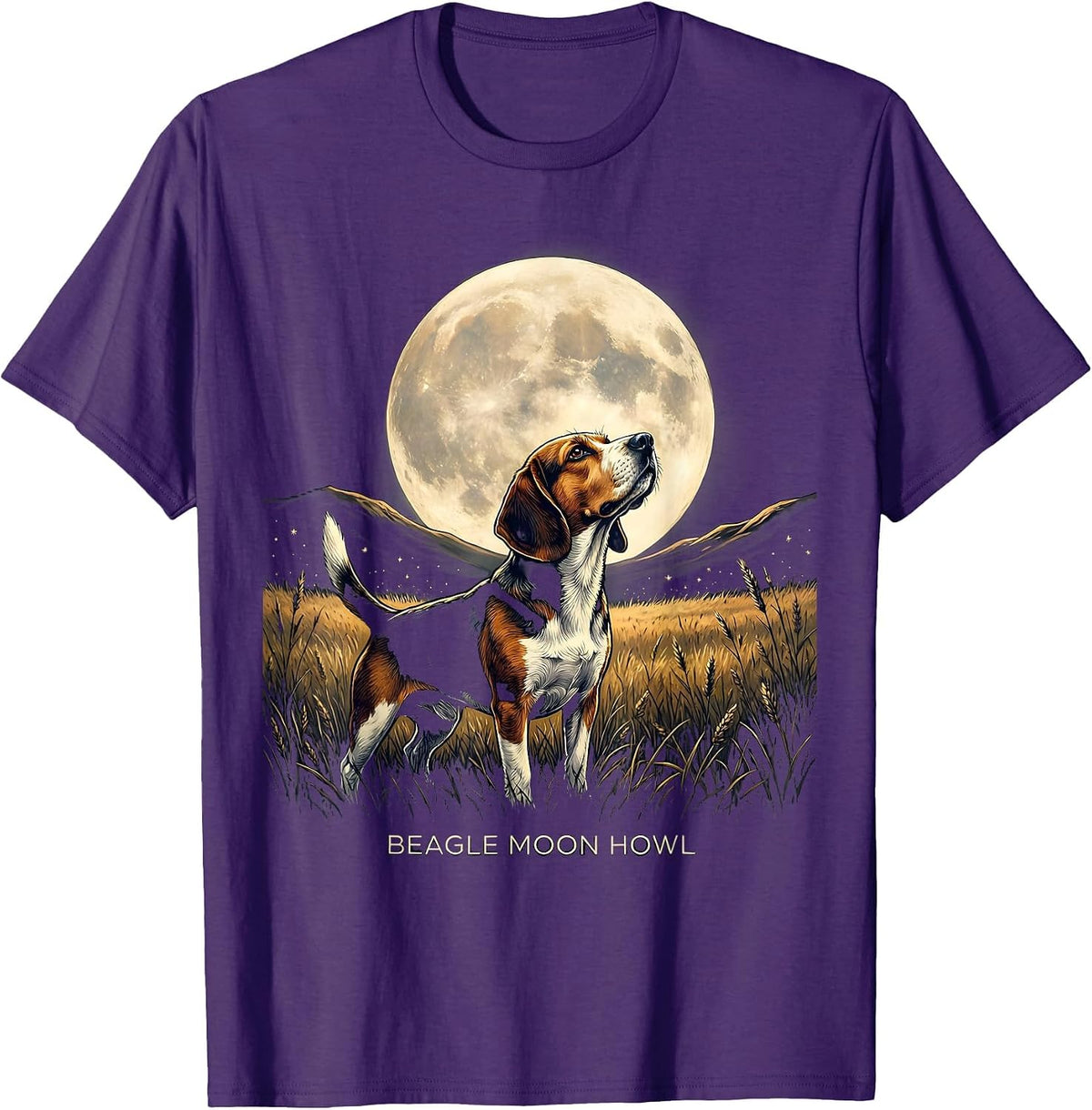 Men's Beagle Moon Howl Vintage 90s Retro Animal T-Shirt - Purple