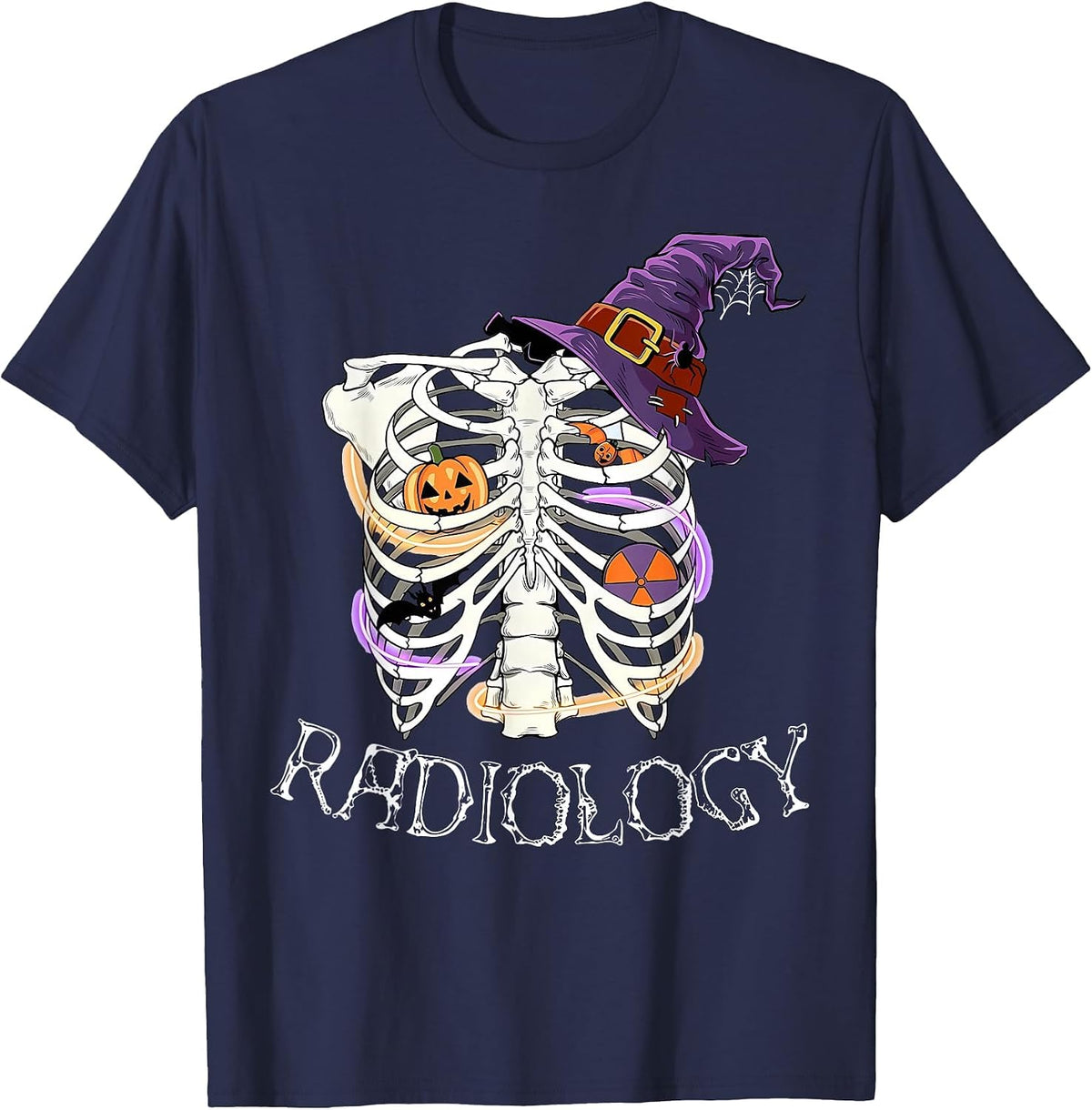 Skeleton Heart Radiology Halloween Witch Hat Radiologist T-Shirt - Navy Blue