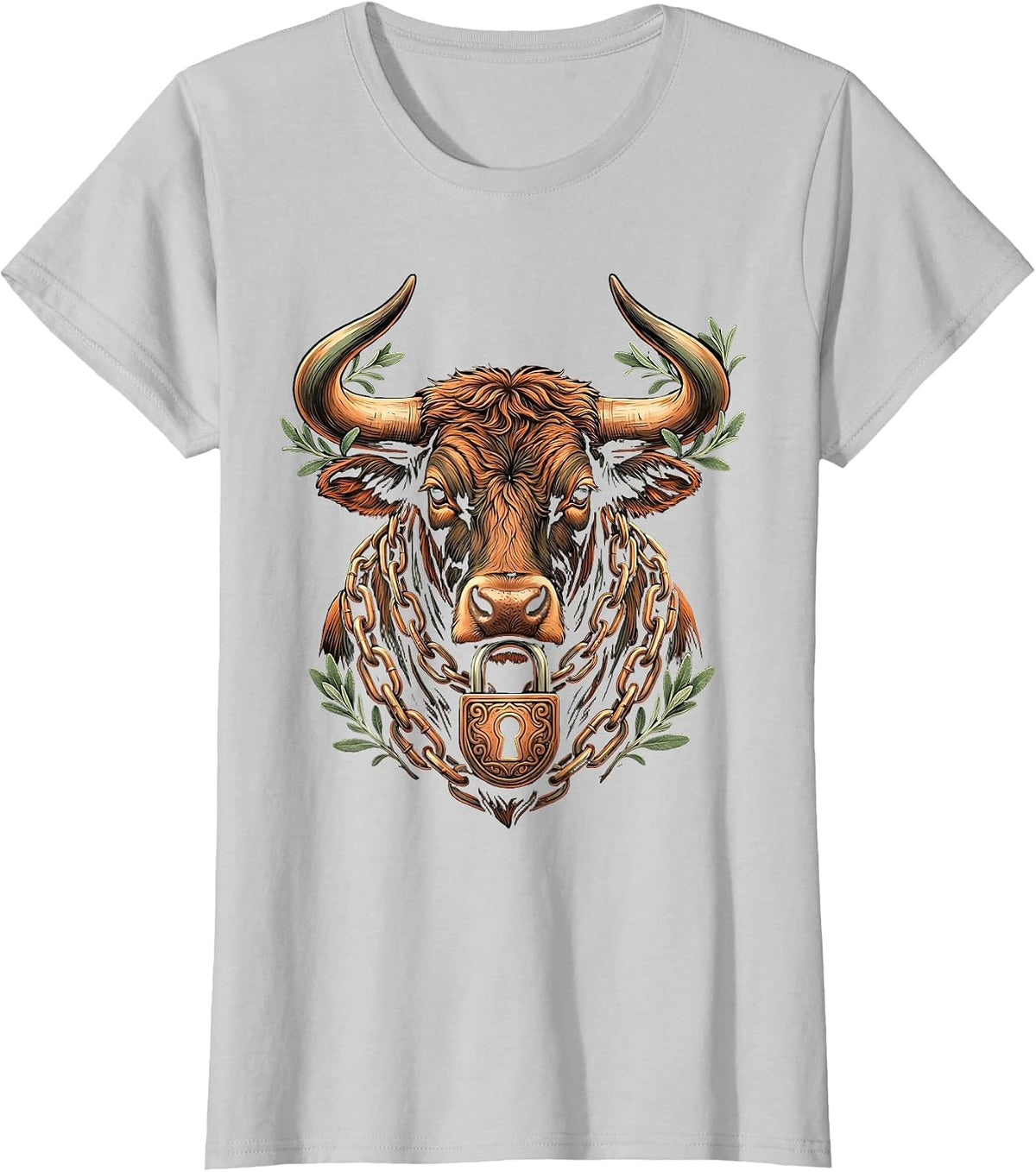 Chained Bull Graphic Tee - Gender Keeper Design T-Shirt - Silver Grey