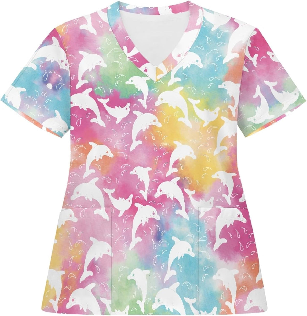JoyLamoria Scrub Tops Women Shirts V Neck Short Sleeve Plus Size Scrubs for Womens Nursing Uniforms Shirts with Pockets -