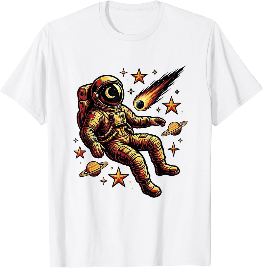 Men's Astronaut Floating Among the Stars Illustration T-Shirt - White