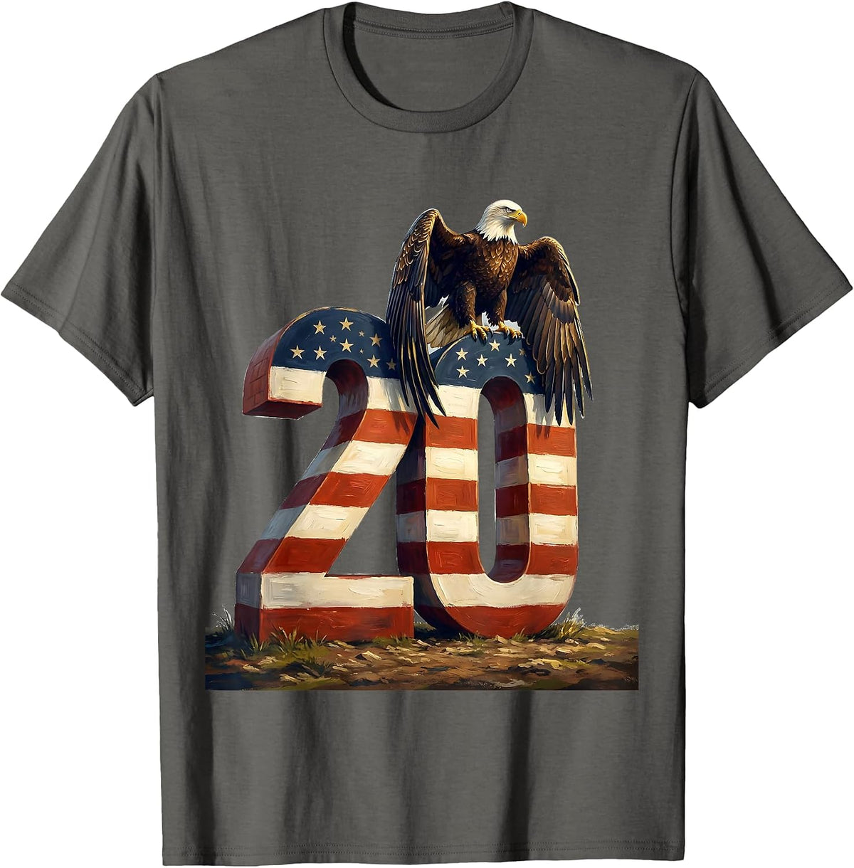 Hand Illustrated USA 250th Anniversary Eagle And Flag T-Shirt - Asphalt Grey
