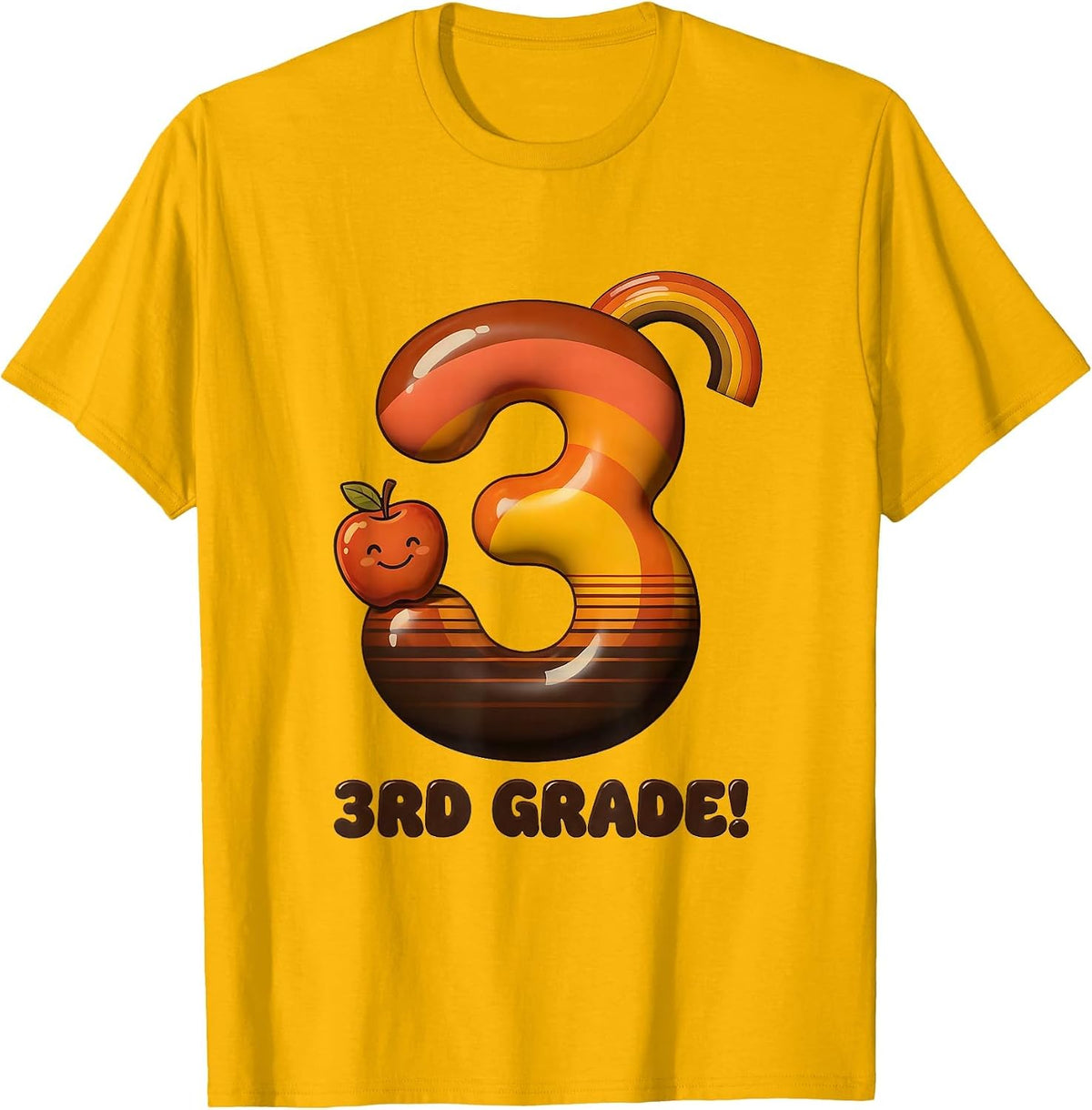 3rd Grade! Retro 70s Back To School First Day of Third Grade T-Shirt - Golden Yellow