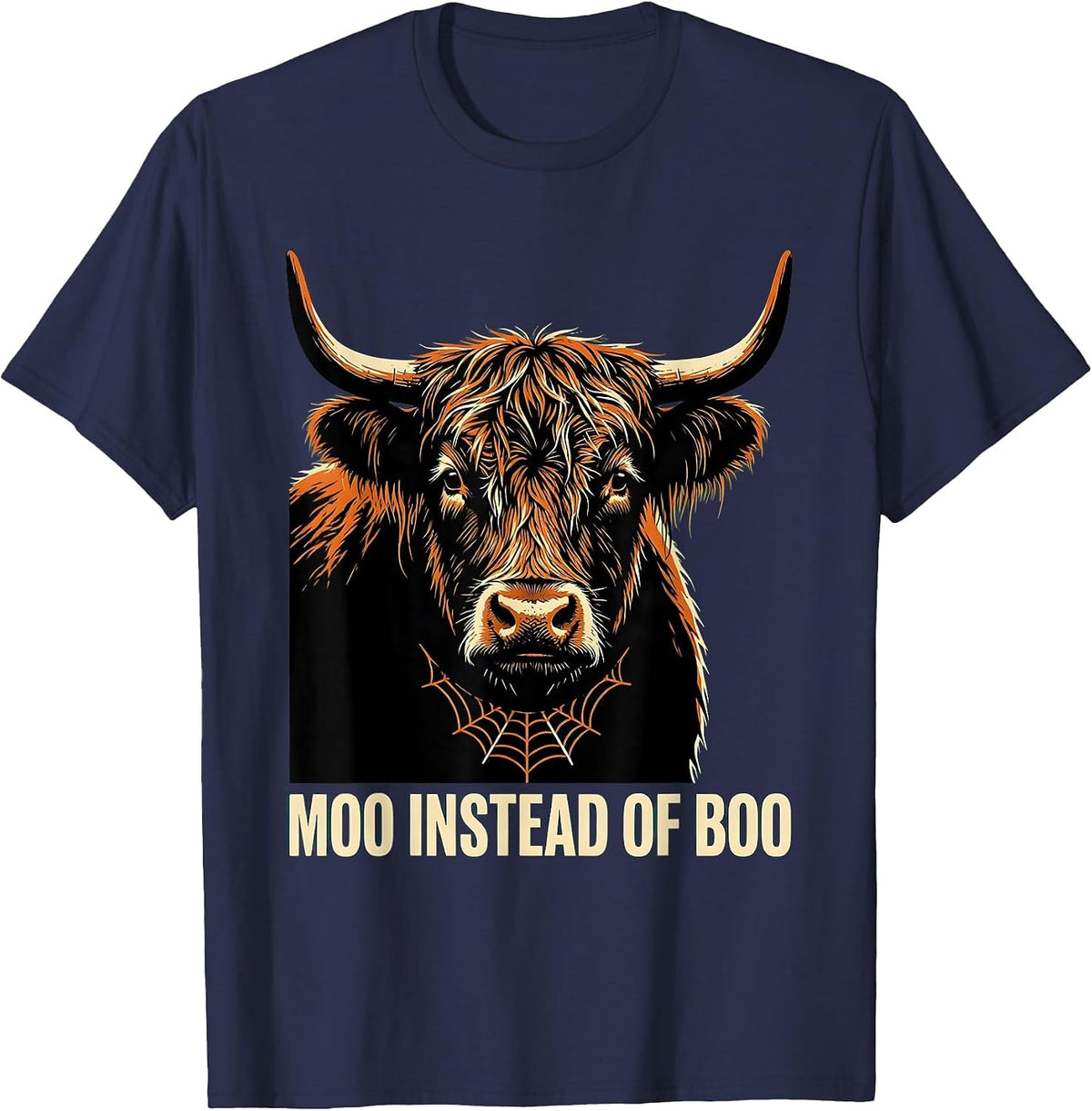 Moo Instead Of Boo Funny Highland Cow Halloween Humor T-Shirt - Navy Blue