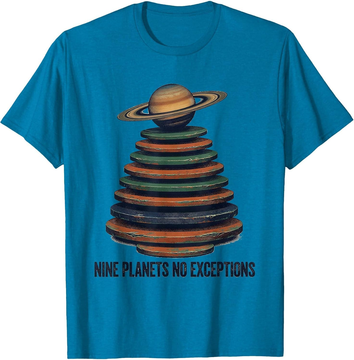 Nine Planets No Exceptions Vintage Retro Space Science T-Shirt - Sapphire Blue