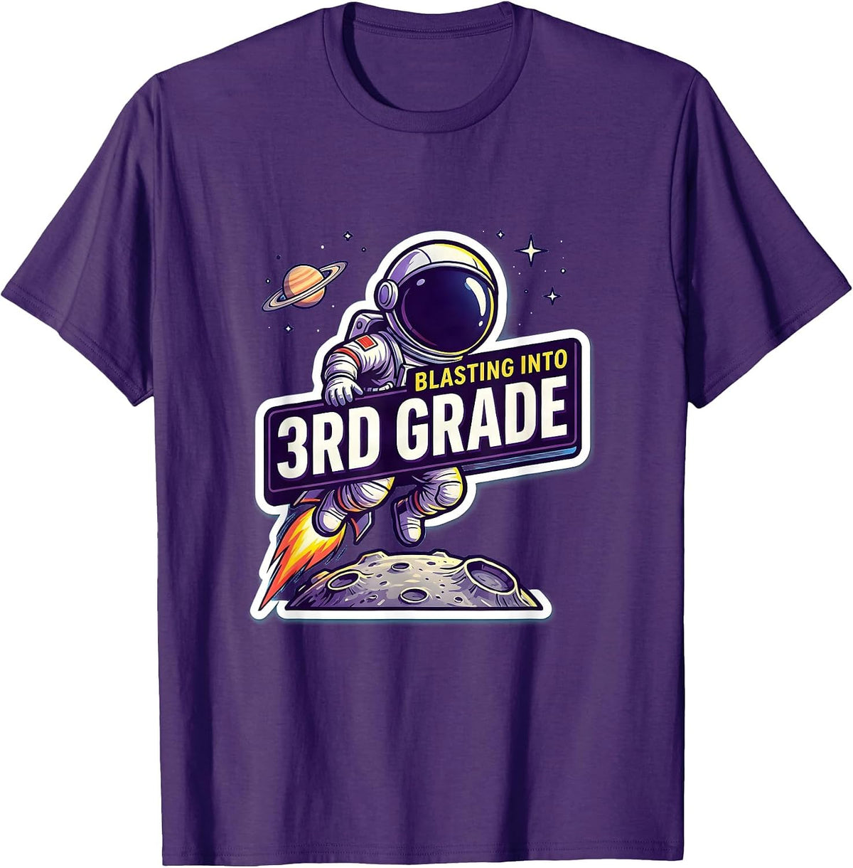 Blasting Into 3rd Grade Playful Astronaut Back To School T-Shirt - Purple