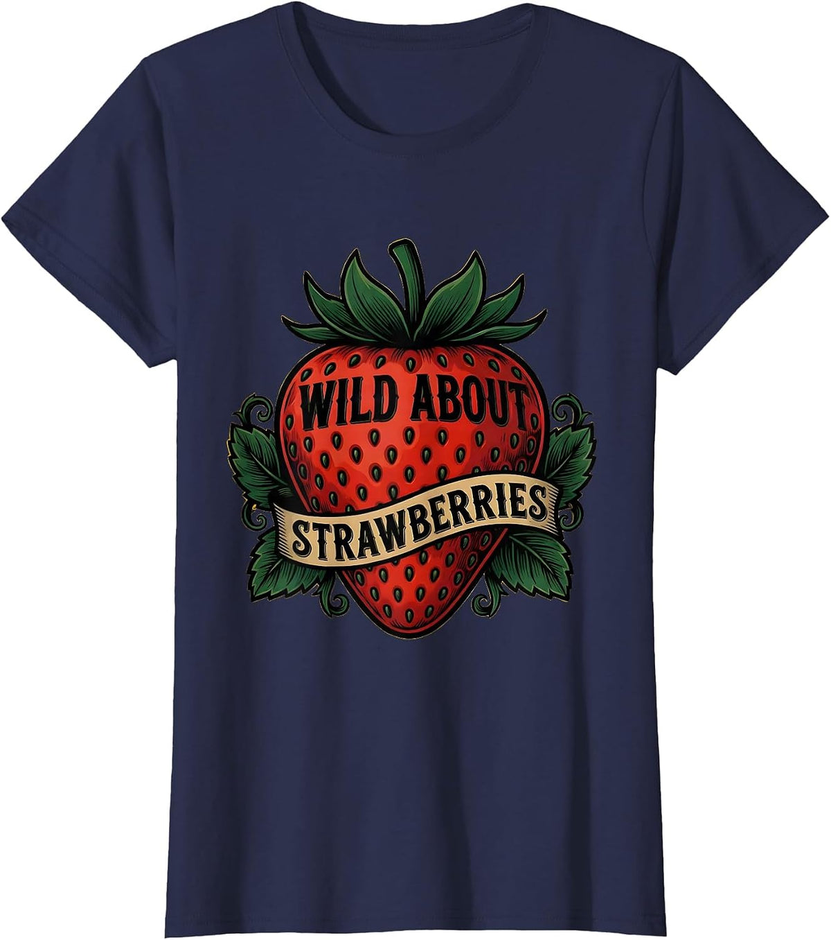 Women's Wild About Strawberries Fruit Lover Design T-Shirt - Navy Blue