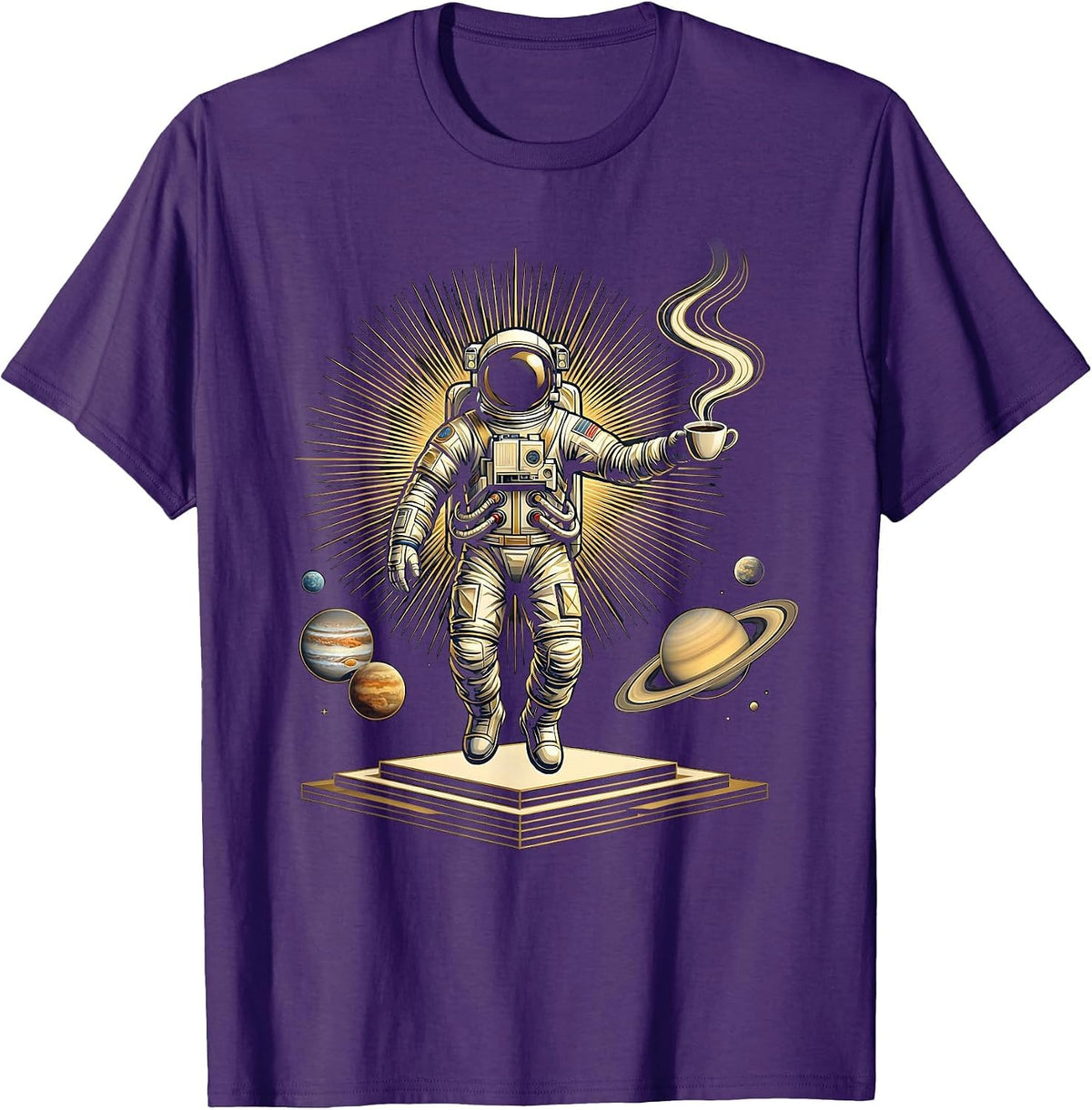 Men's Astronaut Floating With Coffee in Space T-Shirt - Purple