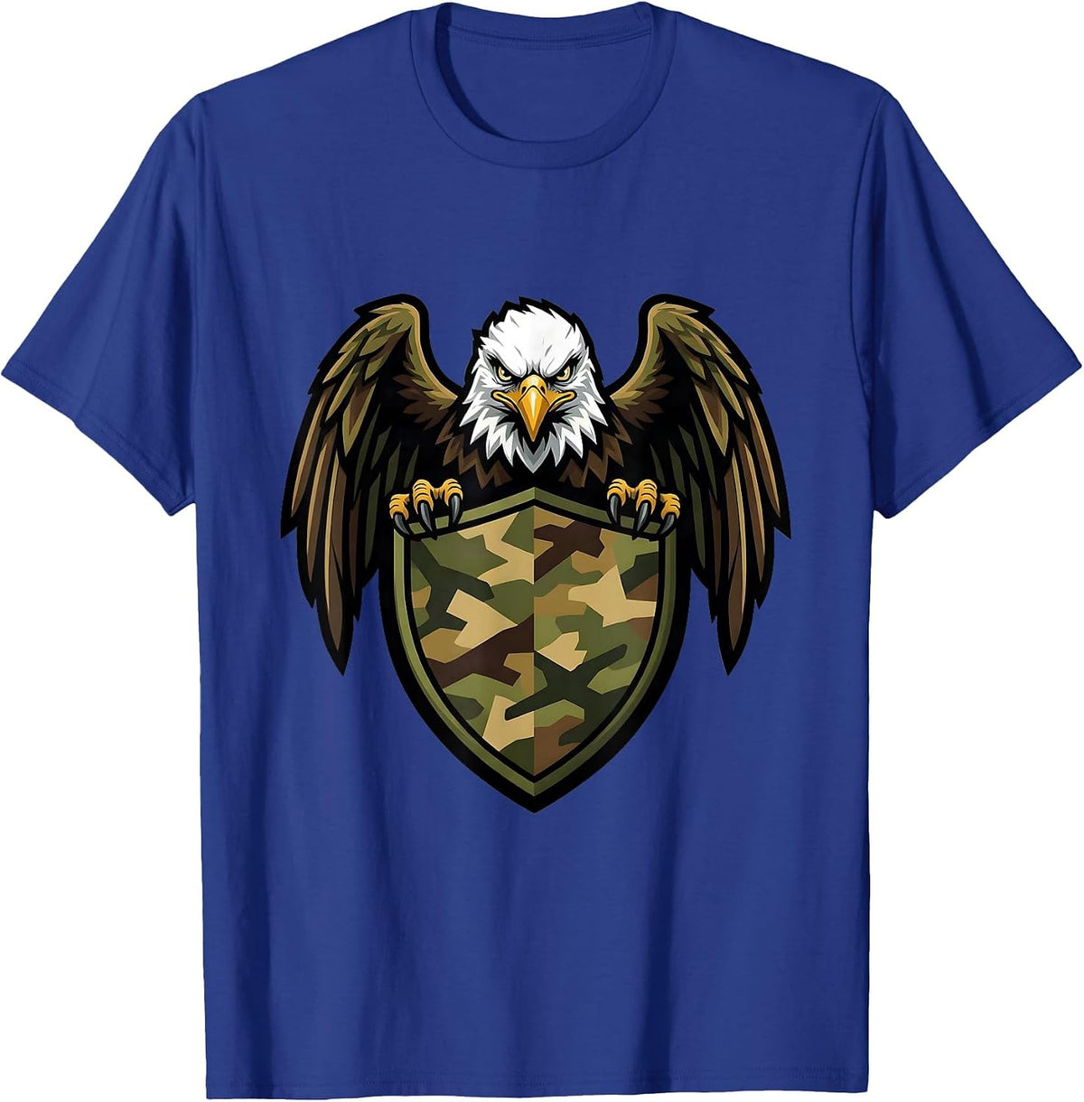 Bald Eagle Camo Shield Patriotic Graphic T-Shirt - Royal Blue