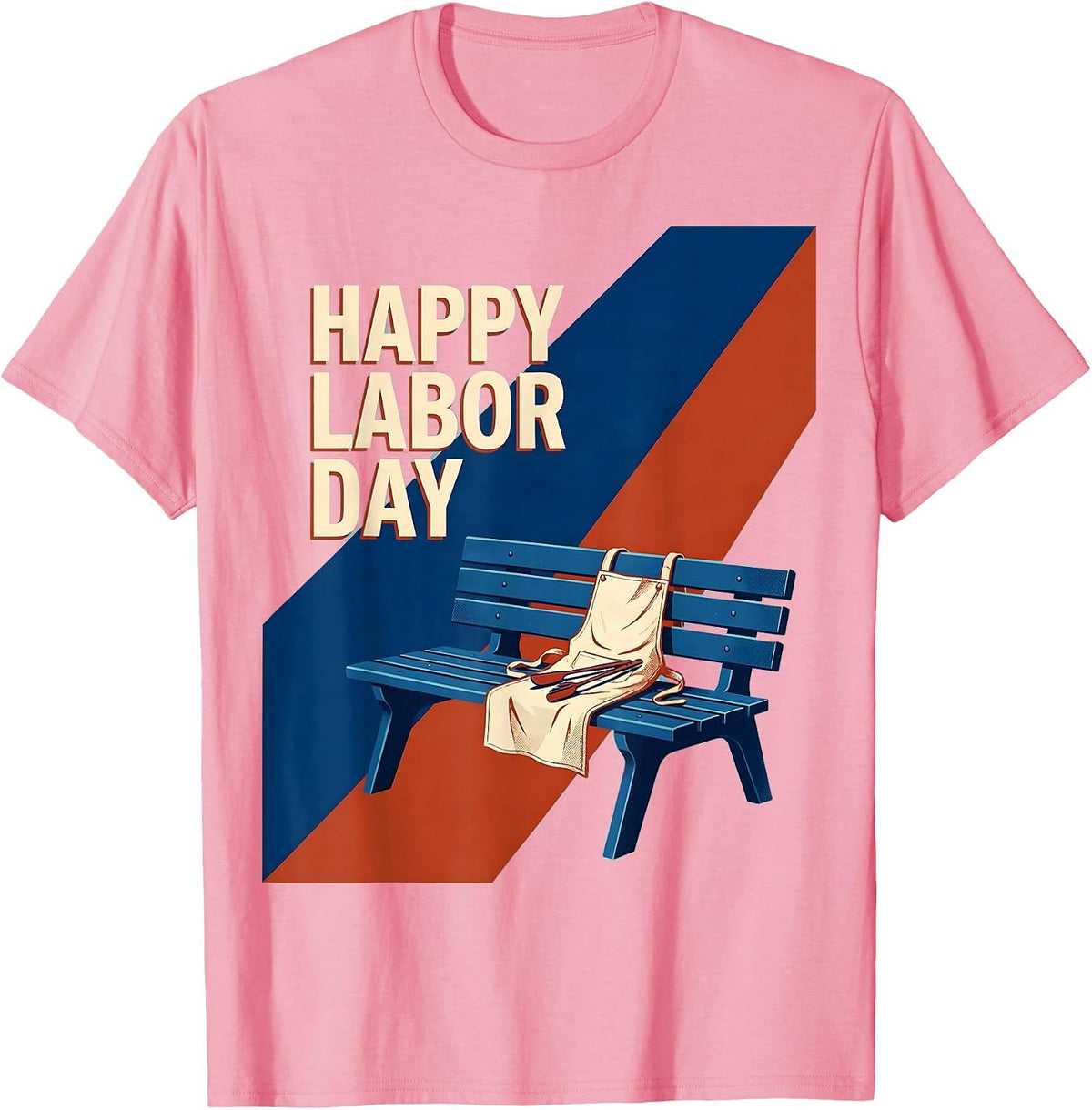 Men's Happy Labor Day Midcentury Modern Picnic Bench Patriotic T-Shirt - Pink