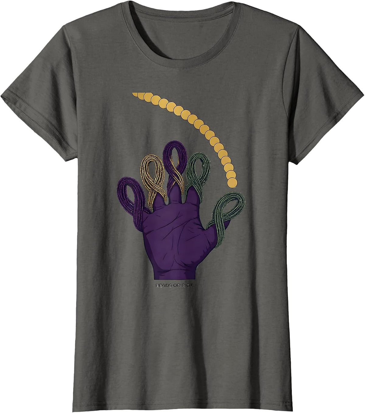 Women's Beads Or Riot Editorial Conceptual Mardi Gras Carnival Party T-Shirt - Asphalt Grey