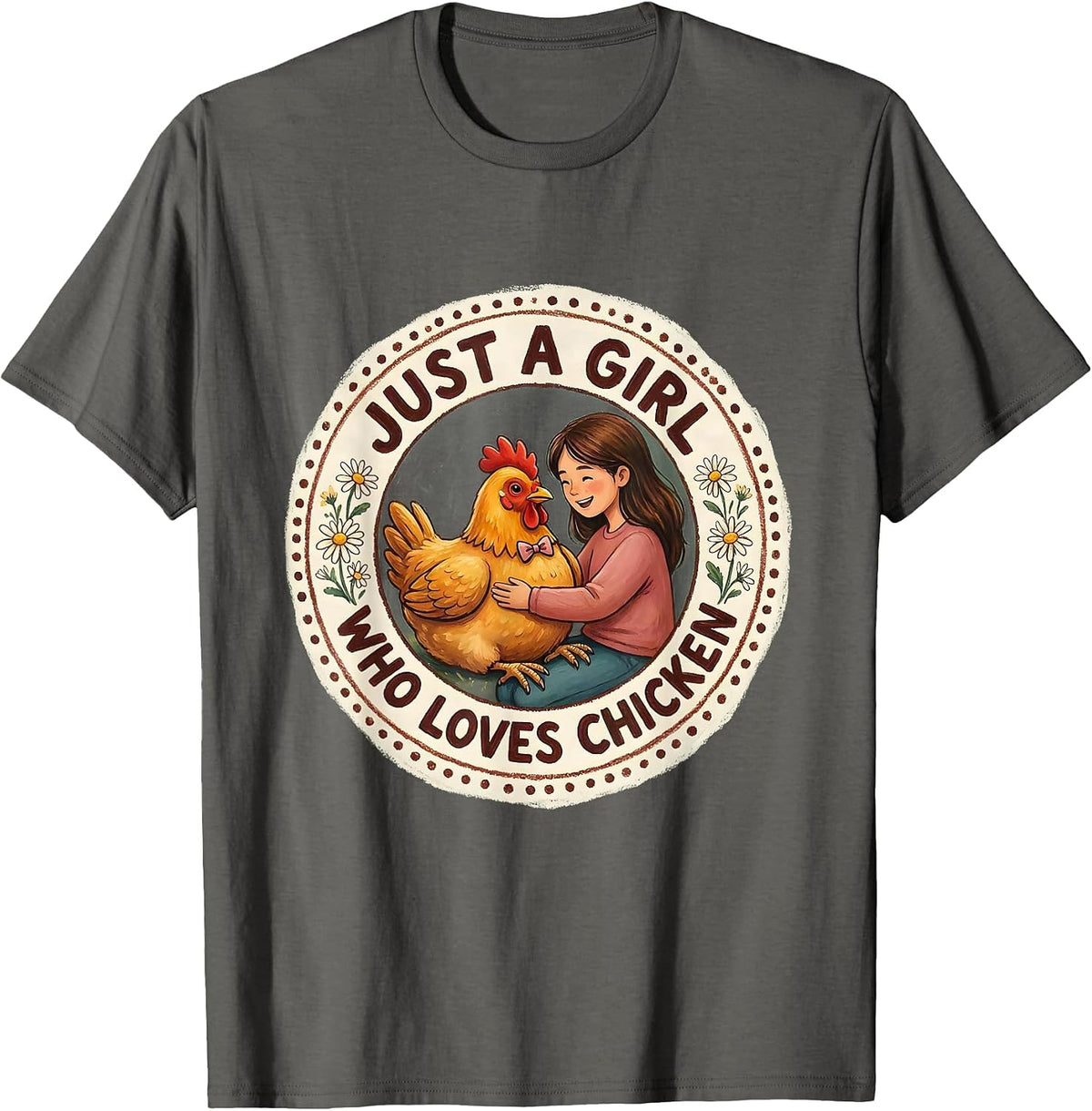 Just a Girl Who Loves Chicken Graphic Design T-Shirt - Asphalt Grey