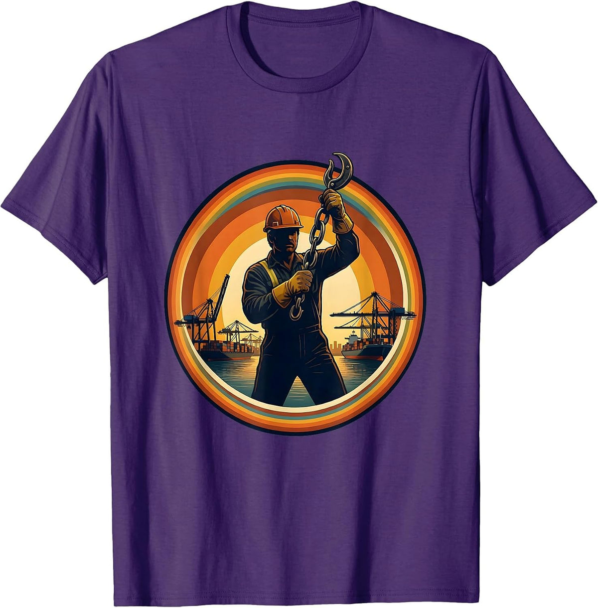 Labor Day Dock Worker Cargo Hook Harbor Illustration T-Shirt - Purple