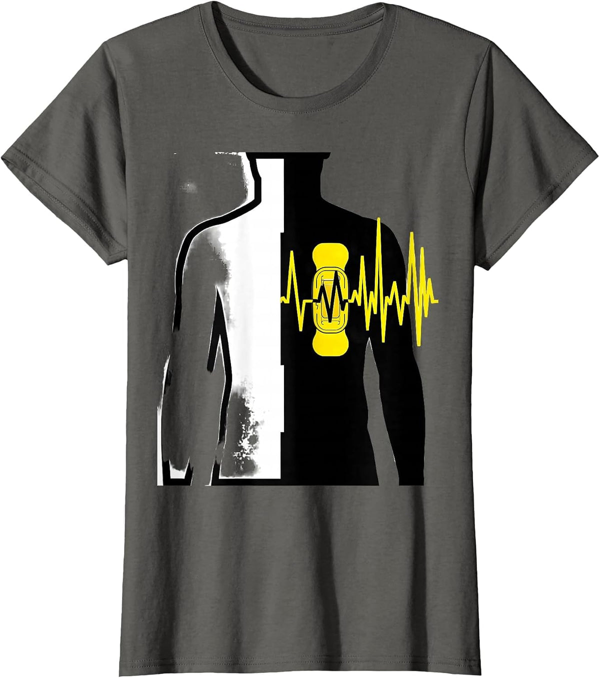 Women's Defib Pad Torso Stencil EMT Paramedic Humor T-Shirt - Asphalt Grey