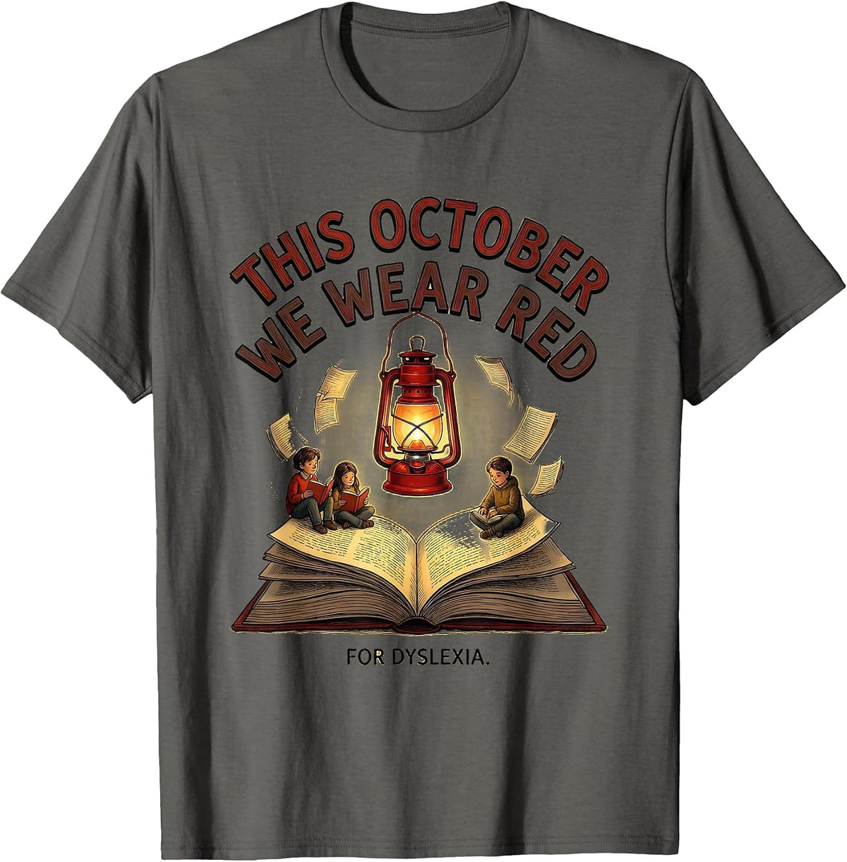 This October We Wear Red for Dyslexia Teacher Awareness T-Shirt - Asphalt Grey