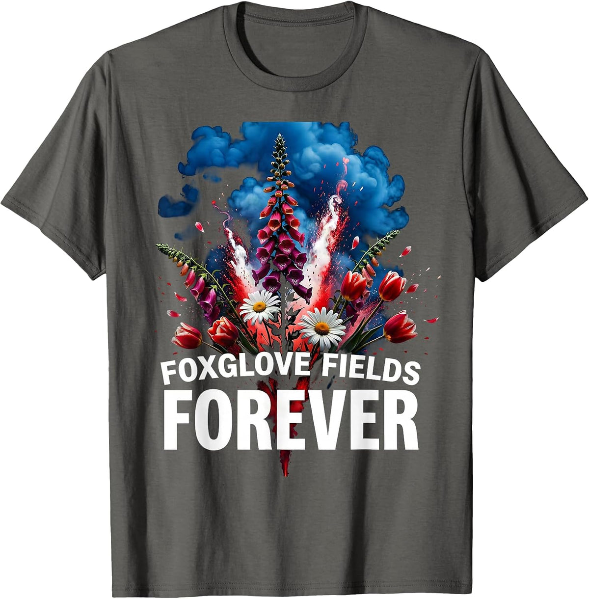 Men's Foxglove Fields Forever Floral Garden Design T-Shirt - Asphalt Grey