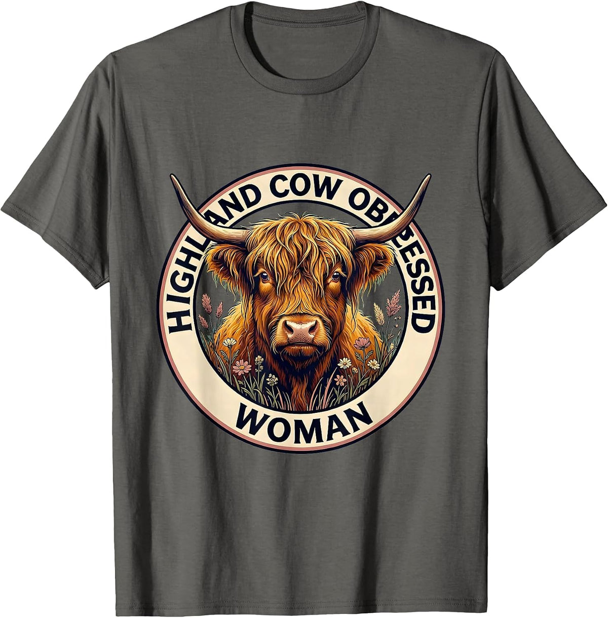 Men's Highland Cow Obsessed Woman Graphic Design T-Shirt - Asphalt Grey