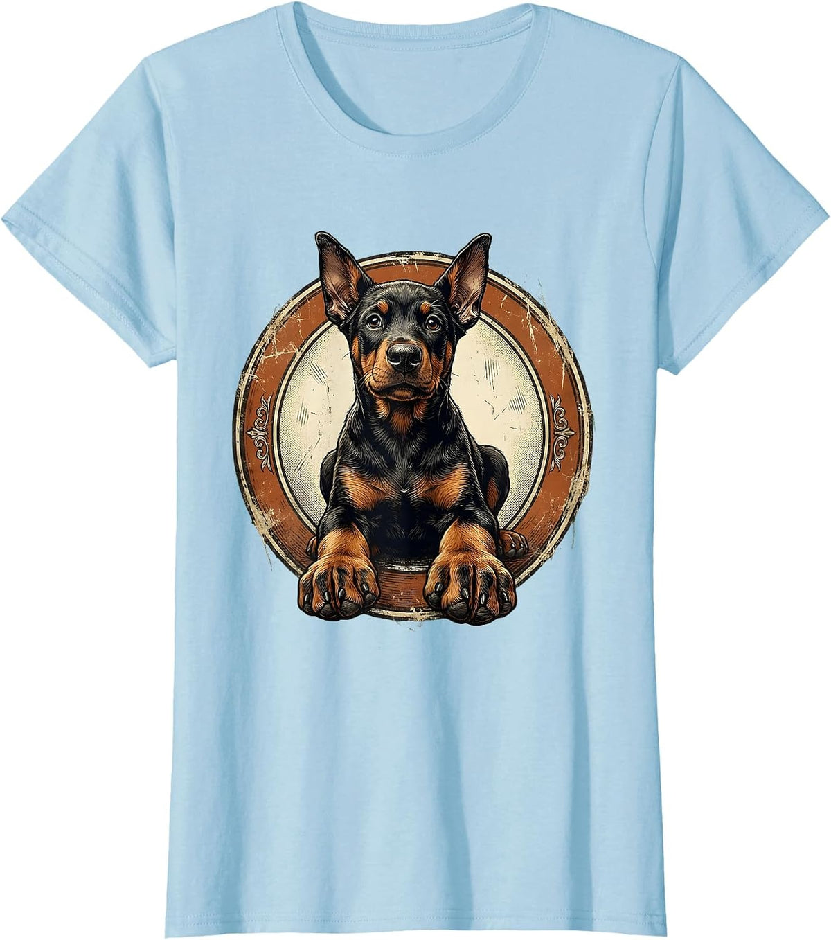Cute Doberman Puppy Big Paws Sitting Graphic T-Shirt - Baby Blue