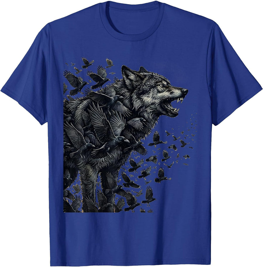 Crow Flock Wolf Silhouette Nature Wildlife Art T-Shirt - Royal Blue