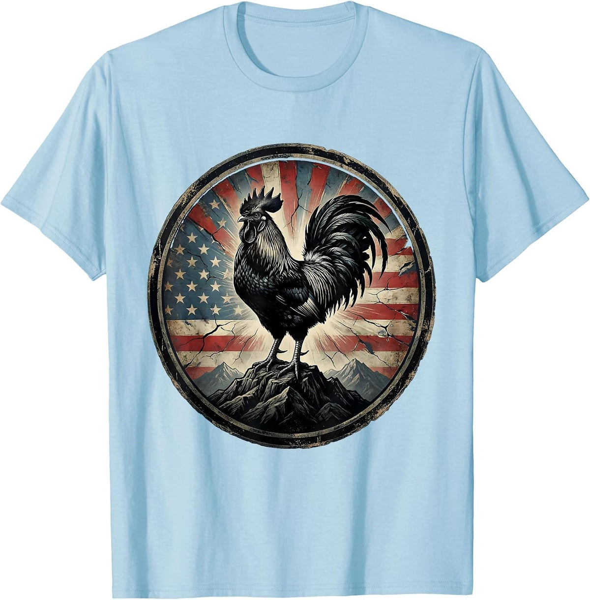 Men's Rooster on Mountain Peak Graphic Design T-Shirt - Baby Blue