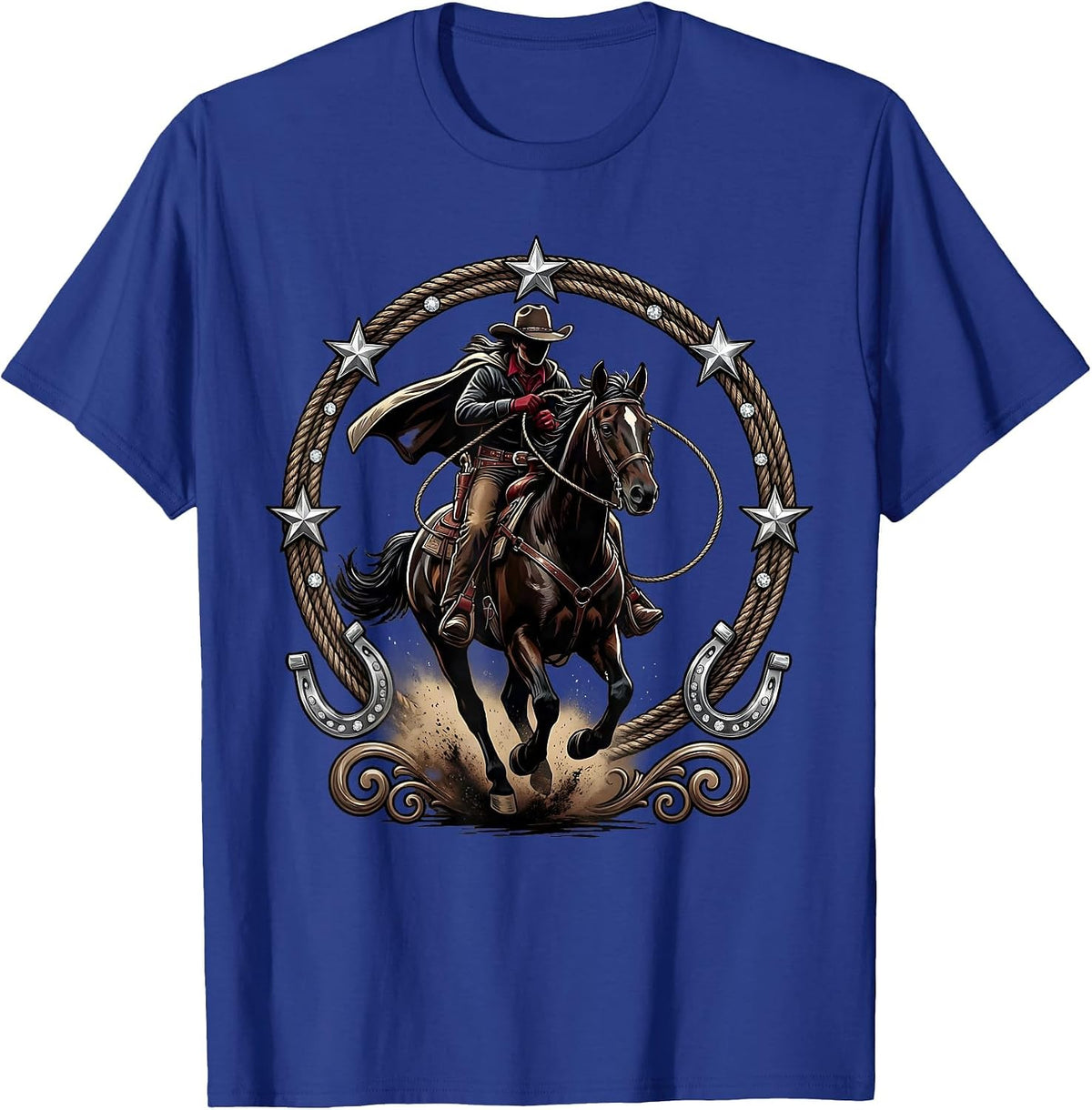 Cowboy Riding Off Into the Dust Cloud T-Shirt - Royal Blue