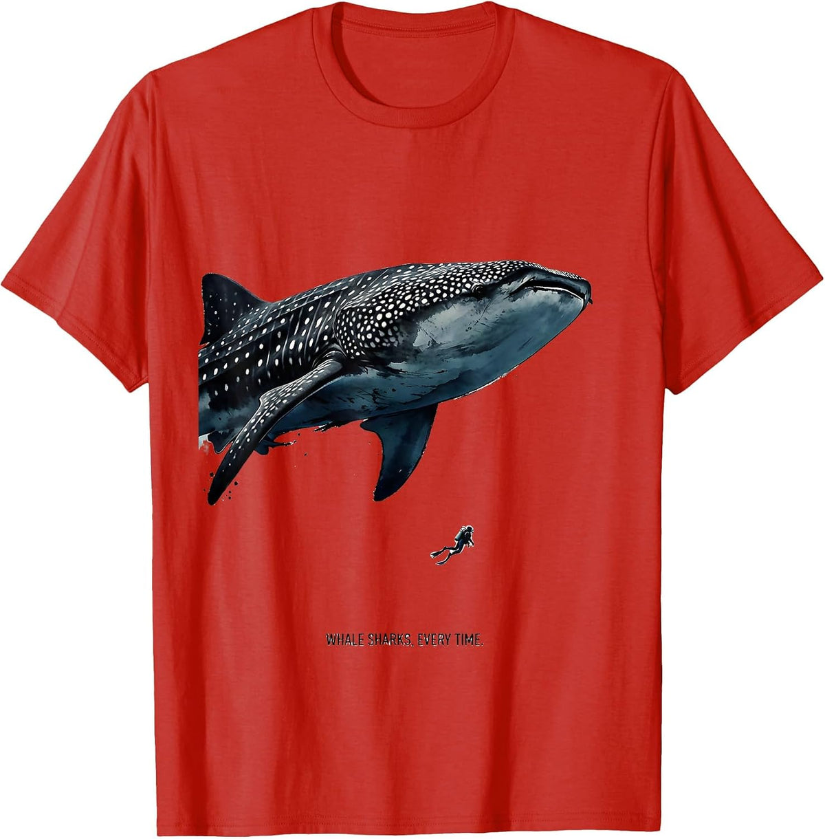 Men's Whale Sharks Every Time Ink Brush Marine Wildlife Ocean T-Shirt - Red
