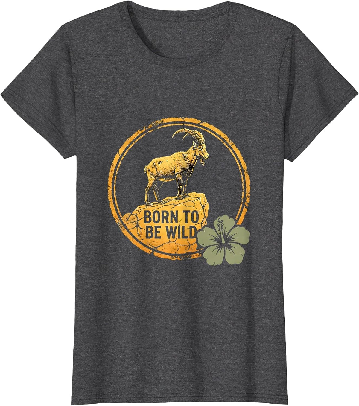 Women's Born to Be Wild Goat Graphic Design T-Shirt - Dark Heather Grey