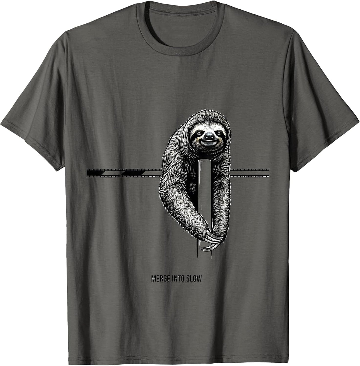 Men's Merge Into Slow Funny Sloth Lover Novelty Humor T-Shirt - Asphalt Grey