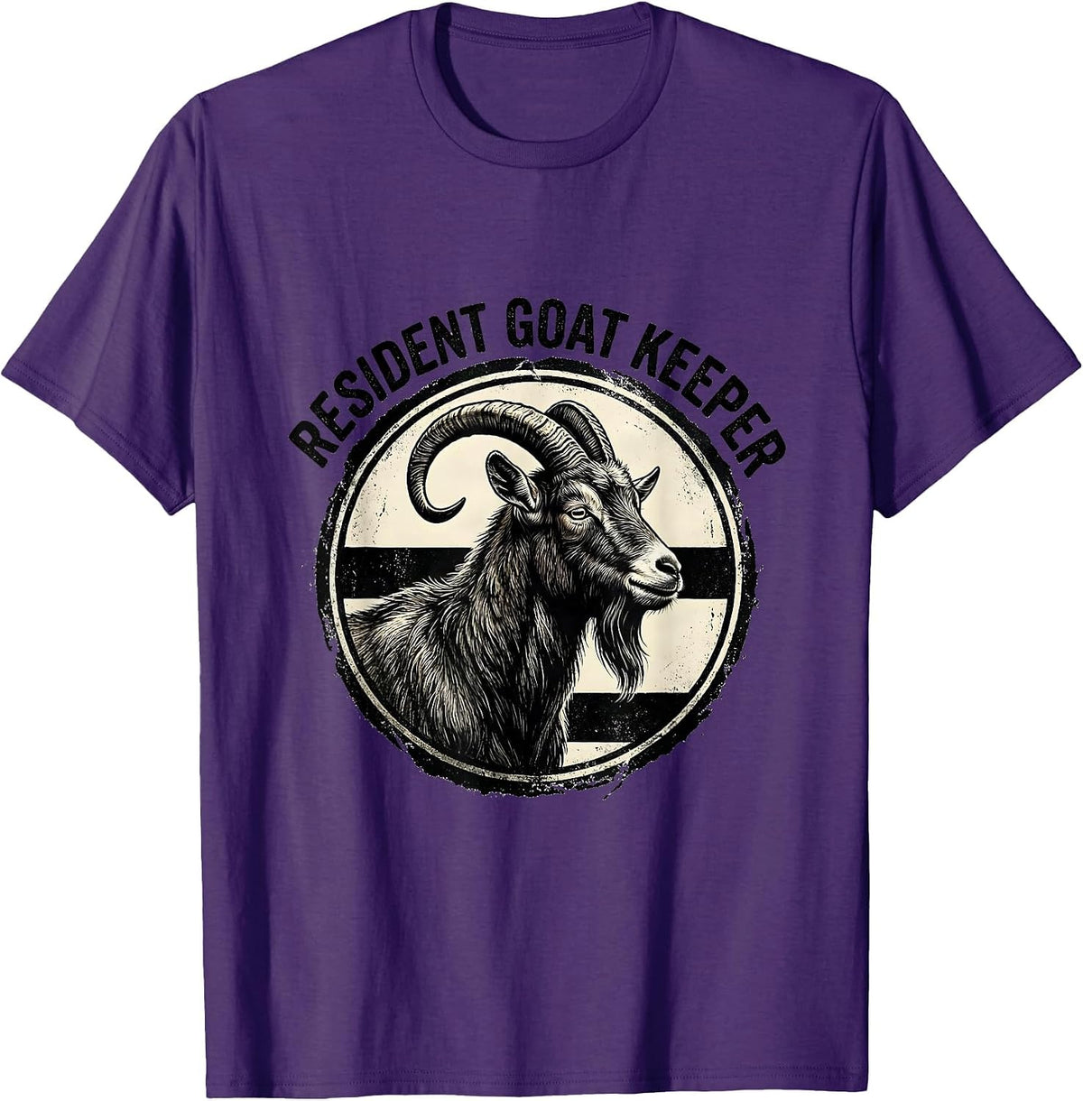 Resident Goat Keeper Rubber Stamp Goat Animal Badge Patch T-Shirt - Purple