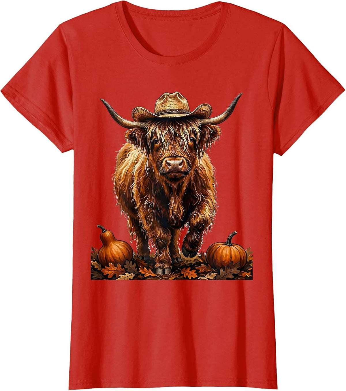Highland Cow Halloween Costume Funny Fall Farm Animal T-Shirt - Red