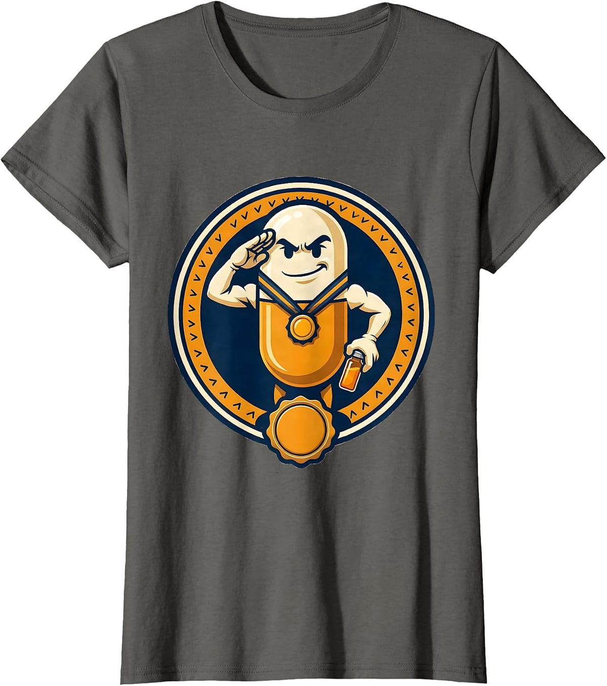 Capsule Mascot Pharmacy Tech Humor Pharmacist Gift T-Shirt, Women, Asphalt Grey, Small - As Pictured