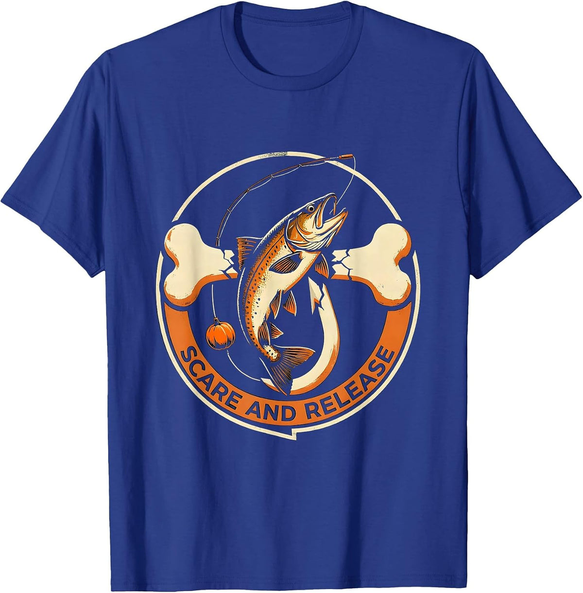 Scare and Release Funny Halloween Skeleton Fishing Trout T-Shirt - Royal Blue